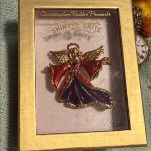Christopher Radko Red and Purple Angel Brooch